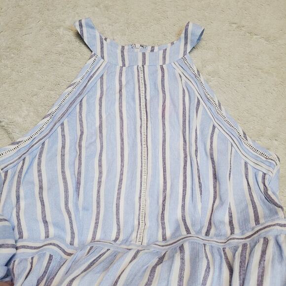 NWT Needlework Blue White Striped Sleeveless Halter Cottage Wide Leg Romper L - Picture 2 of 12